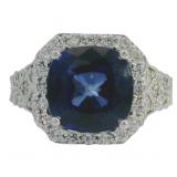 Cushion Cut 6.64 ct Lab Sapphire & Diamond Ring