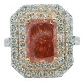 Radiant Cut 4.65 ct Vivid VS Pink Lab Diamond Ring