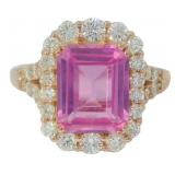 Emerald Cut 5.00 ct Pink Tourmaline & Diamond Ring
