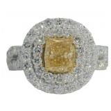 Cushion Cut 2.56 ct Vivid Yellow Lab Diamond Ring