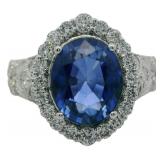 Oval Cut 6.39 ct Lab Sapphire & Diamond Ring