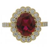 Oval Cut 4.62 ct Lab Pink Ruby & Diamond Ring
