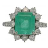 Platinum 3.39 ct Natural Emerald & Diamond Ring