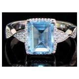 Radiant Cut 2.74 ct Blue Topaz & Diamond Ring