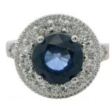 Round 4.58 ct Lab Sapphire & Diamond Ring