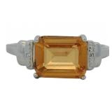 Emerald Cut 2.10 ct Natural Citrine & Diamond Ring