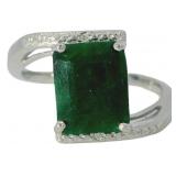 Step Cut 3.80 ct Natural Emerald & Diamond Ring