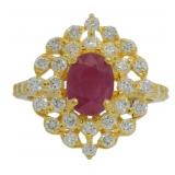Oval Cut 2.55 ct Natural Ruby & Lab Diamond Ring