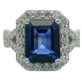 Emerald Cut 5.86 ct Lab Sapphire & Diamond Ring