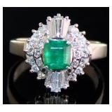 Platinum 1.65 ct Natural Emerald & Diamond Ring