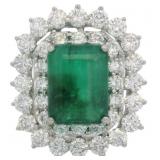 Platinum 7.18ct Natural Emerald & Diamond Ring