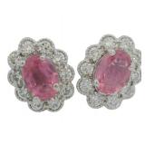 Brilliant 2.68 ct Lab Pink Ruby & Diamond Earrings