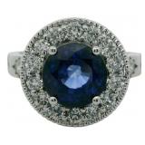 Round 4.53 ct Lab Sapphire & Diamond Ring