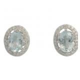 Genuine Aquamarine & Zircon Halo Earrings