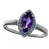Marquise Cut Natural Amethyst & Diamond Ring
