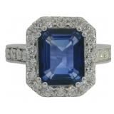 Emerald Cut 5.57 ct Lab Sapphire & Diamond Ring