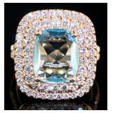 Quality 6.56 ct Aquamarine & Diamond Halo Ring
