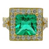Princess Cut 3.31 ct Lab Emerald & Diamond Ring