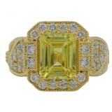 Yellow 4.98 ct Lab Sapphire & Diamond Ring