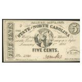 1863 Raleigh 5 Cent Obsolete Currency Note