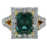 Step Cut 3.32 ct Lab Alexandrite & Diamond Ring