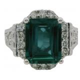Emerald Cut 5.17 ct Lab Alexandrite & Diamond Ring