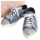 Miu Miu Matelasse Denim Studded Low Top Sneakers
