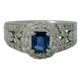 Platinum 4/5 ct Natural Sapphire & Diamond Ring