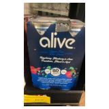 Four cans of alive, raspberry blueberry, and acai