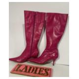 Hot Pink Boots (size EU 37) and Ladies sign