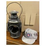 Vintage lantern and hat