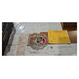 Vintage BA Oil Company ashtray, badge and receipts