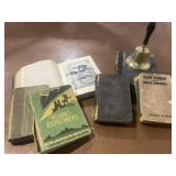 Vintage School Bell and 6 Hardcover books