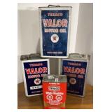 4 empty collectable Texaco tins