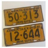 Vintage 1941 Alberta License Plate, pair
