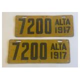 Vintage 1917 Alberta License Plate, pair