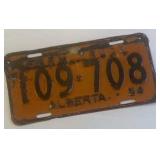 Vintage 1954 Alberta License Plate, single