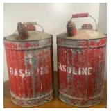 Two Vintage Red Metal Gas Cans