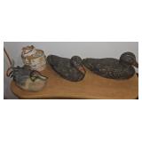 3 Duck Decoys and 3 log pieces