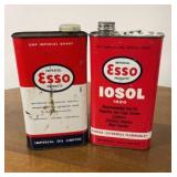 2 Vintage Esso Cans, 1 Oil, 1 IOSOL fuel