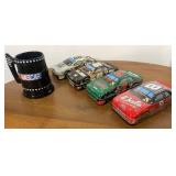 4 NASCAR collector tins (#8 unopened) + NASCAR mug