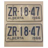 Vintage 1966 Alberta License Plate, pair