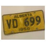 Vintage 1958 Alberta License Plate, single