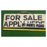 For Sale Apply Here wooden sign