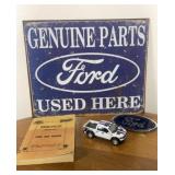 4 Ford Items - sign, manual, truck & emblem