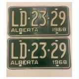 Vintage 1968 Alberta License Plate, pair