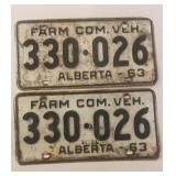 Vintage 1963 Alberta License Plate, pair