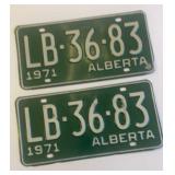 Vintage 1971 Alberta License Plate, pair