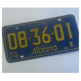 Vintage 1974 Alberta License Plate, single