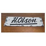 H.Olson metal sign 12" x 3.25"